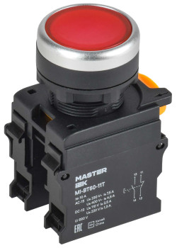Кнопка с фиксацией d=22мм 1NO+1NC красная MASTER IEK
