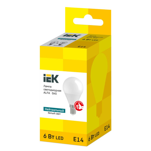 Лампа светодиодная ALFA G45 шар 6Вт 230В 4000К E14 IEK