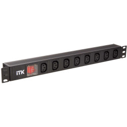 ITK PDU 8 розеток C13 с LED выключателем,1U, вх. С14, без шнура, алюминиевый профиль