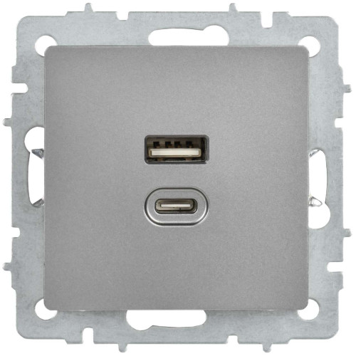 BRITE Розетка USB A+C 45Вт высокоскоростная зарядка РЮ11-2-БрС сталь IEK