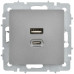 BRITE Розетка USB A+C 45Вт высокоскоростная зарядка РЮ11-2-БрС сталь IEK