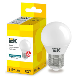 Лампа светодиодная ALFA G45 шар 8Вт 230В 4000К E27 IEK