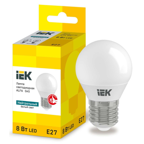 Лампа светодиодная ALFA G45 шар 8Вт 230В 4000К E27 IEK
