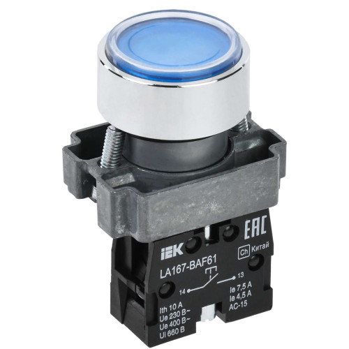 Кнопка управления LA167-BAF61 d=22мм 1NO синяя IEK