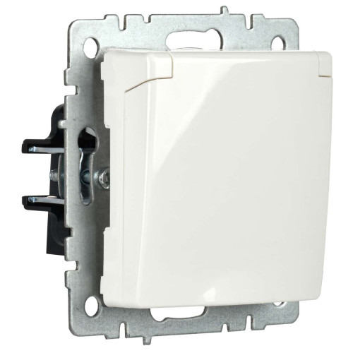 BRITE Розетка 1-местная с заземлением с защитными шторками и крышкой 16А IP20 РСбш10-3-БрБ белый IEK