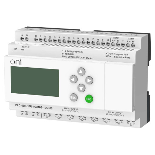 ПЛК 430 Модуль ЦПУ 4 DI 12 UI (0-10 В/DI) 8 RO 2 TO 24В DC с Ethernet портом с экраном ONI