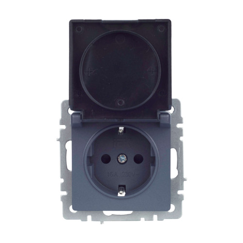 BRITE Розетка 1-местная с заземлением с защитными шторками и крышкой 16А IP20 РСбш10-3-БрМ маренго IEK