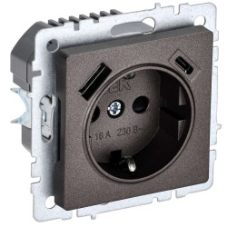 BRITE Розетка 1-местная с заземлением с защитными шторками 16А с USB A+C 18Вт РЮш11-1-БрТБ темная бронза IEK