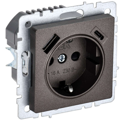 BRITE Розетка 1-местная с заземлением с защитными шторками 16А с USB A+C 18Вт РЮш11-1-БрТБ темная бронза IEK