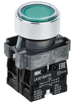 Кнопка управления LA167-BAF35 d=22мм 1NO+1NC зеленая IEK