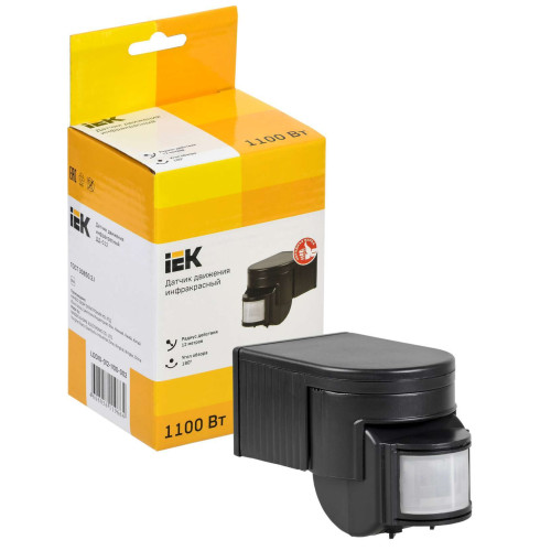 Датчик движения ДД-012 1100Вт 180град 12м IP44 черный IEK