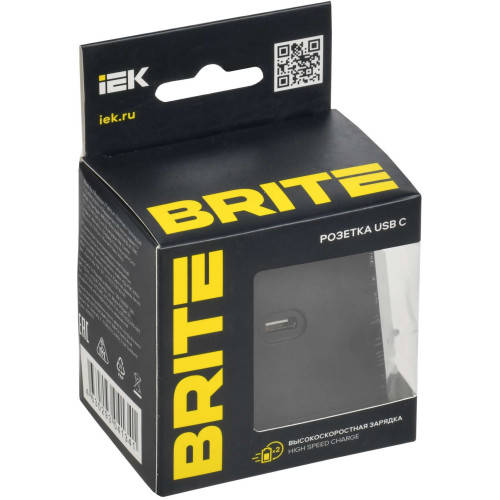 BRITE Розетка USB C 65Вт высокоскоростная зарядка РЮ12-1-БрЧ черный IEK
