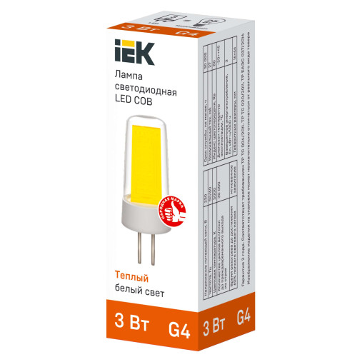 Лампа светодиодная COB капсула 3Вт 230В 3000К керамика G4 IEK
