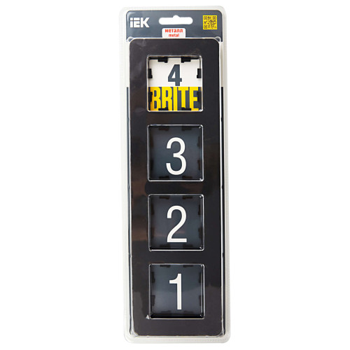 BRITE Рамка 4-местная РУ-4-1-Бр металл черный RE IEK