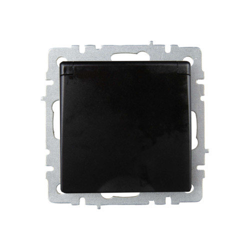 BRITE Розетка 1-местная с заземлением с защитными шторками и крышкой 16А IP20 РСбш10-3-БрЧ черный IEK