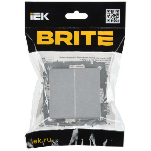 BRITE Выключатель 2-клавишный перекрестный 10А ВС10-2-3-БрА алюминий IEK