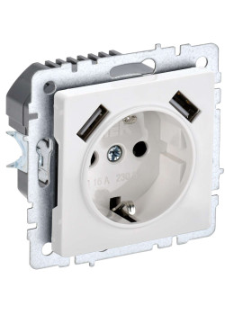 BRITE Розетка 1-местная с заземлением с защитными шторками 16А с USB A+A 5В 3,1А РЮш10-2-БрБ белый IEK