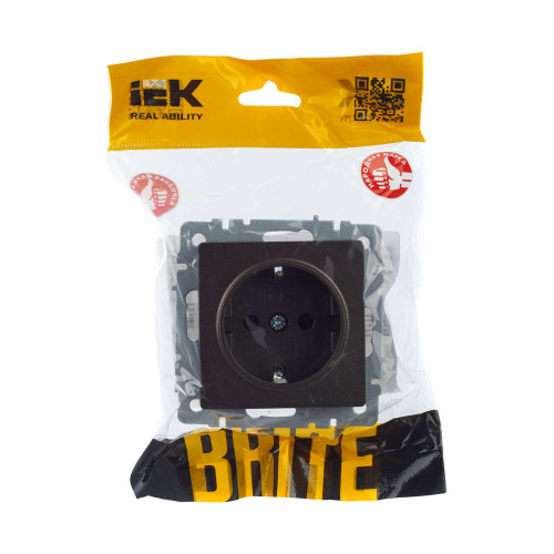 BRITE Розетка 1-местная с заземлением с защитными шторками 16А РС14-1-0-БрТБ темная бронза IEK
