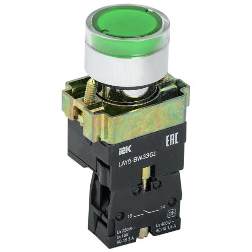 Кнопка управления LAY5-BW3361 с подсветкой зеленый 1NO IEK