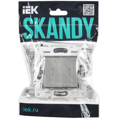 SKANDY Выключатель 2-клавишный с индикацией 10А SK-V09N металл никель IEK