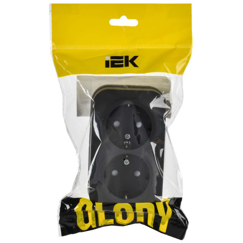 GLORY Розетка 2-местная для открытой установки с заземлением с защитными шторками 16А РСш22-3-ХЧм черный матовый IEK