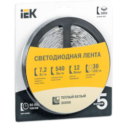 Лента светодиодная 5м блистер LSR-3528W-WW120-9,6-IP20-12V IEK