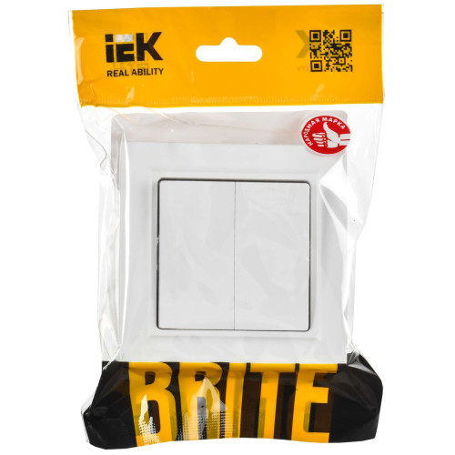 BRITE Выключатель 2-клавишный 10А в сборе ВСР10-2-0-БрАБ арктический белый IEK