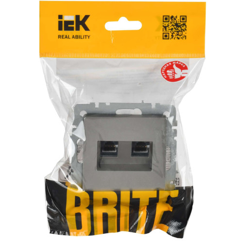 BRITE Розетка компьютерная двойная RJ45 кат.6 РК11-2-БрС сталь IEK