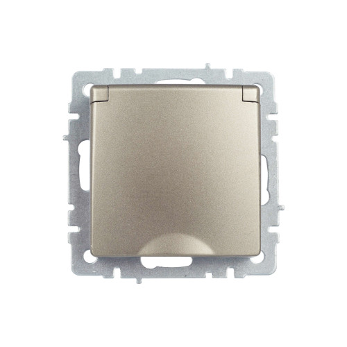 BRITE Розетка 1-местная с заземлением с защитными шторками и крышкой 16А IP44 РСбш10-3-44-БрШ шампань IEK