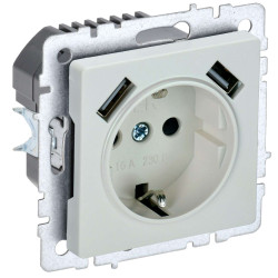 BRITE Розетка 1-местная с заземлением с защитными шторками 16А с USB A+A 5В 2,1А РЮш10-1-БрЖ жемчуг IEK