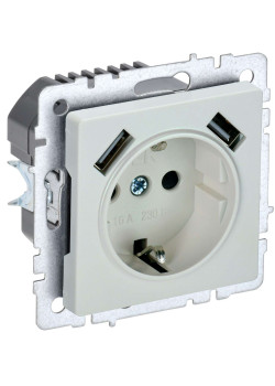 BRITE Розетка 1-местная с заземлением с защитными шторками 16А с USB A+A 5В 2,1А РЮш10-1-БрЖ жемчуг IEK