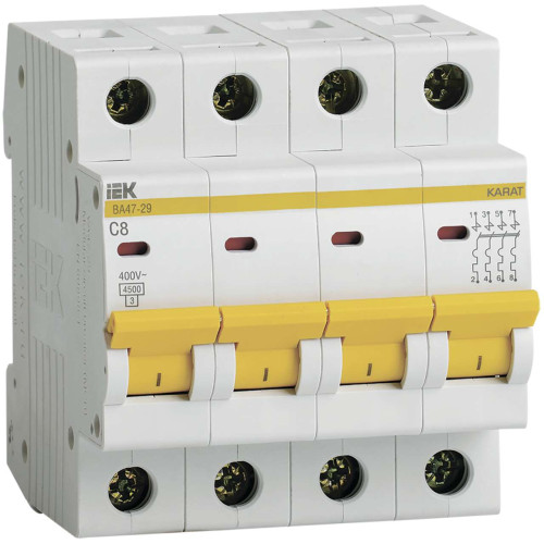 KARAT Автоматический выключатель ВА47-29 4P C 8А 4,5кА IEK