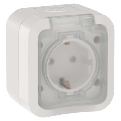 TORS Розетка 1-местная заземляющим контактом и крышкой 16А IP55 TS320 белый IEK