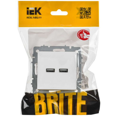 BRITE Розетка USB A+A 5В 3,1А РЮ10-1-БрАБ арктический белый IEK