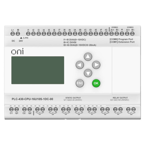 ПЛК 430 Модуль ЦПУ 4 DI 12 UI (0-10 В/DI) 8 RO 2 TO 24В DC с Ethernet портом с экраном ONI