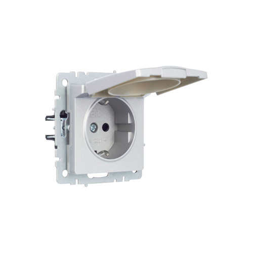 BRITE Розетка 1-местная с заземлением с защитными шторками и крышкой 16А IP44 РСбш10-3-44-БрА алюминий IEK