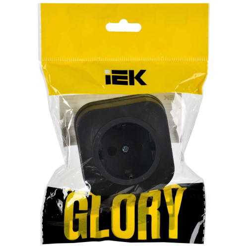 GLORY Розетка 1-местная для открытой установки с заземлением без защитных шторок 16А РС20-3-ХЧм черный матовый IEK