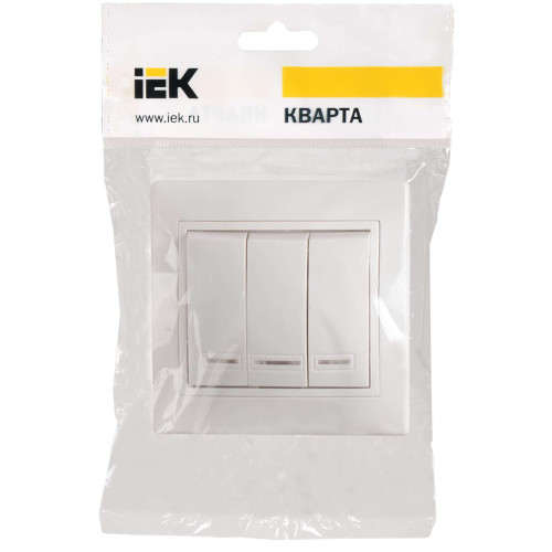 KVARTA Выключатель 3-клавишный с индикацией ВС10-3-1-КБ белый IEK