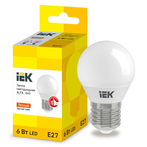 Лампа светодиодная ALFA G45 шар 6Вт 230В 3000К E27 IEK