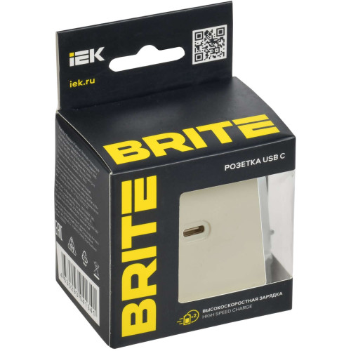 BRITE Розетка USB C 65Вт высокоскоростная зарядка РЮ12-1-БрКр бежевый IEK