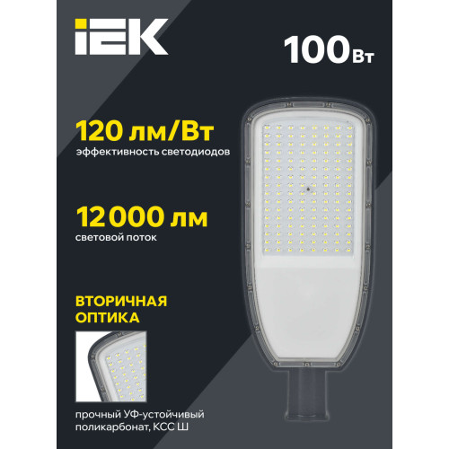 Светильник светодиодный консольный ДКУ 1004-100Ш 3000К IP65 серый IEK