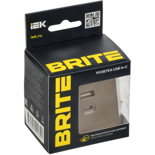 BRITE Розетка USB A+C 45Вт высокоскоростная зарядка РЮ11-2-БрТБ темная бронза IEK