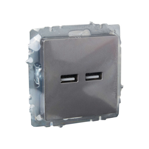 BRITE Розетка USB A+A 5В 3,1А РЮ10-1-БрС сталь IEK