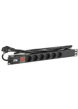 ITK PDU 6 розеток DIN49440 (нем. станд.) с LED выключателем, 1U, шнур 2м вилка DIN49441 (нем. станд.), профиль из ПВХ, черный