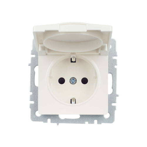 BRITE Розетка 1-местная с заземлением с защитными шторками и крышкой 16А IP20 РСбш10-3-БрЖ жемчуг IEK
