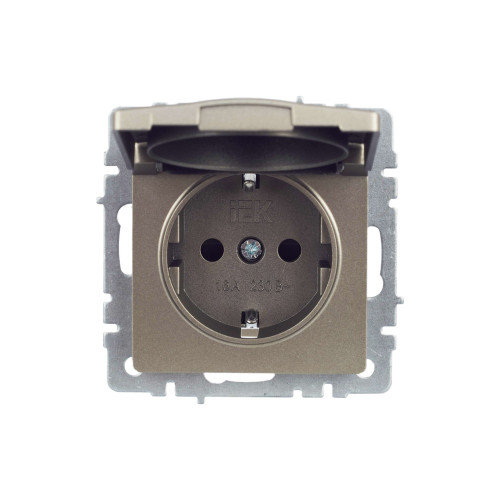 BRITE Розетка 1-местная с заземлением с защитными шторками и крышкой 16А IP44 РСбш10-3-44-БрШ шампань IEK