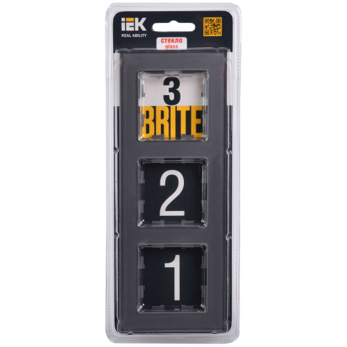 BRITE Рамка 3 -местная РУ-3-2-БрСе стекло серый IEK