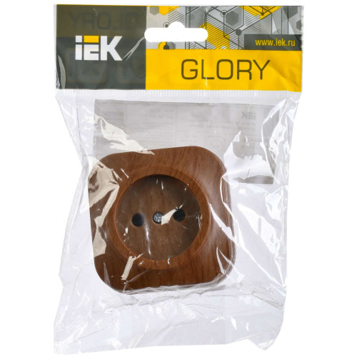 GLORY Розетка 1-местная для открытой установки без заземления без защитных шторок 10А РС20-2-ХД дуб IEK