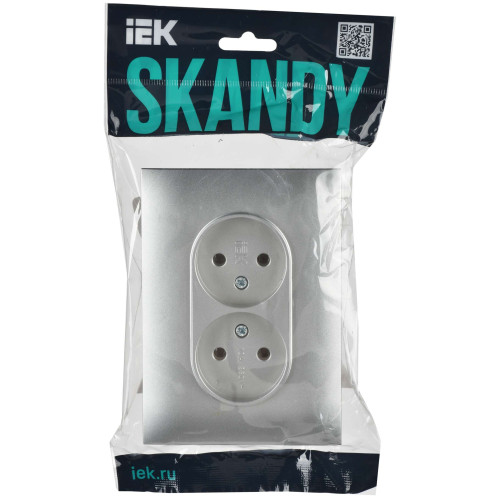 SKANDY Розетка 2-местная без заземления без защитных шторок 10А в сборе SK-R10S серебряный IEK