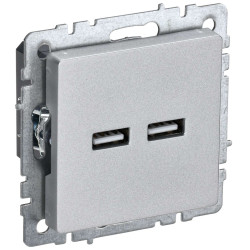BRITE Розетка USB A+A 5В 3,1А РЮ10-1-БрА алюминий IEK